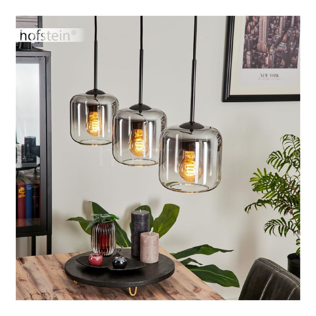 Suspension Noir et Ambre aux lignes epurees avec eclairage confortable IP20 E27