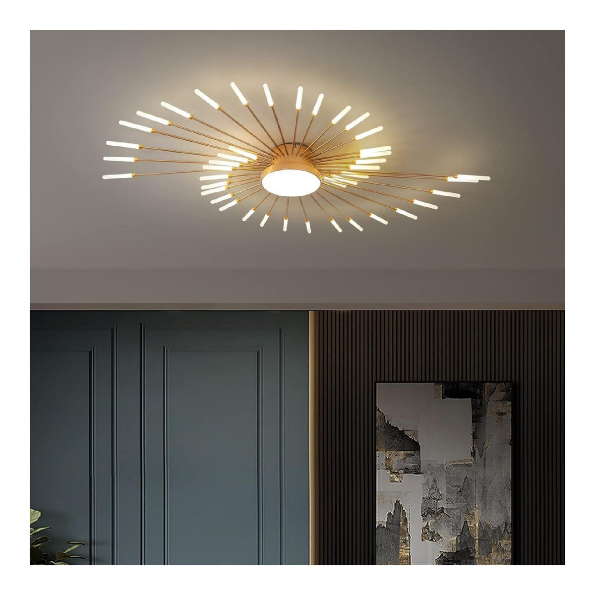 Lustre Dore et Ambre aux lignes epurees avec eclairage confortable 42W
