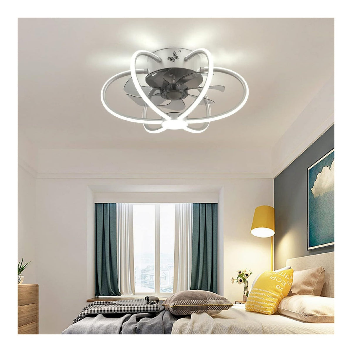 Lustre Blanc et Argente aux lignes epurees avec eclairage confortable 4500K