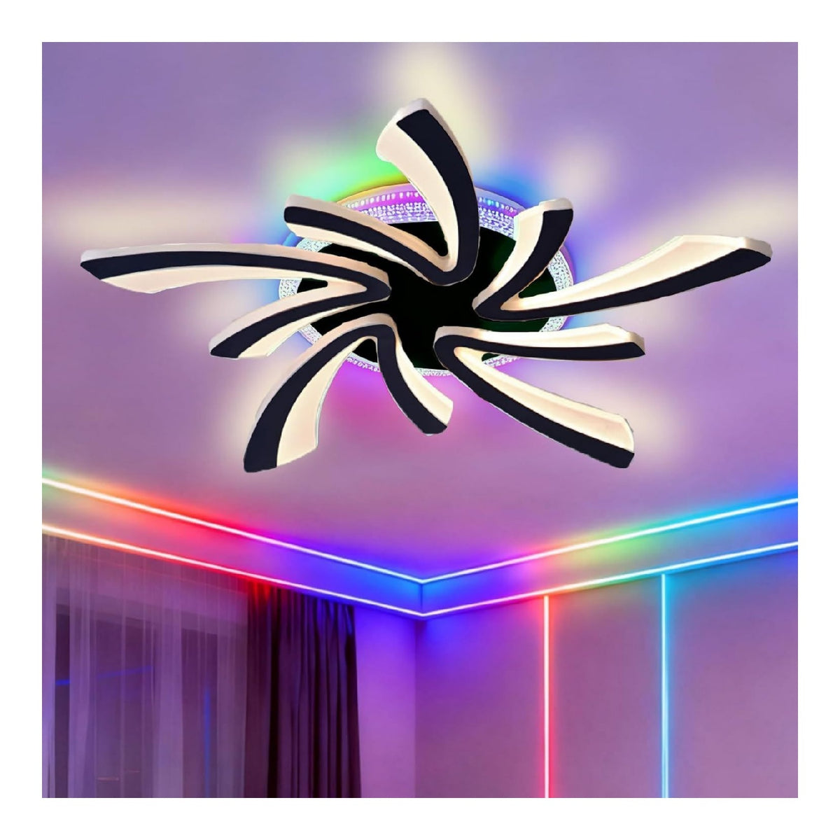 Plafonnier Noir et Ambre aux lignes epurees avec eclairage confortable 36 W 3000 K