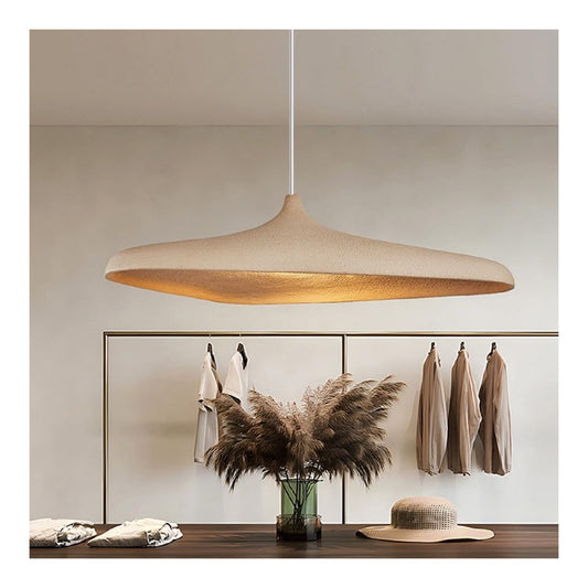 Suspension Ambre et Beige aux lignes epurees avec eclairage confortable E27