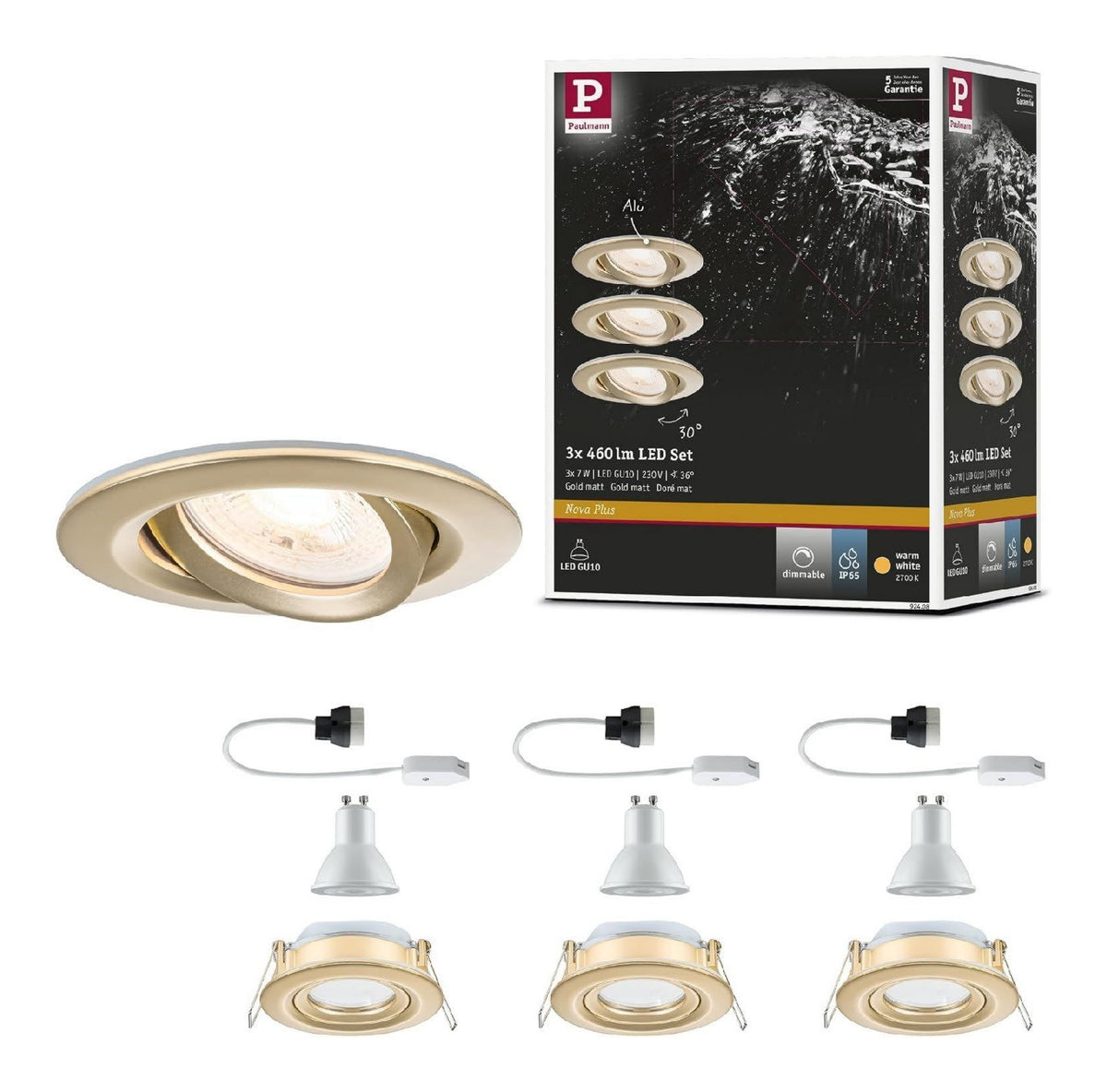 Luminaire Blanc et Dore a silhouette graphique de type spot de plafond IP65 2700K GU10