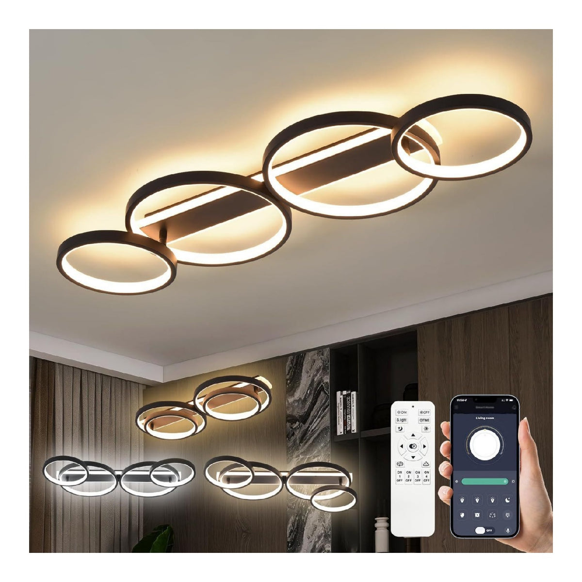 Plafonnier Noir et Blanc aux lignes epurees avec eclairage confortable 48W 3000K