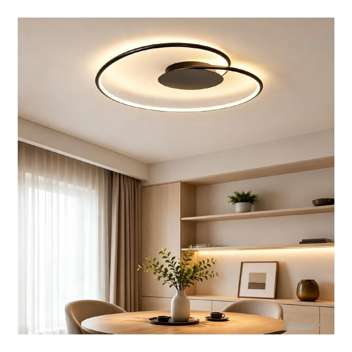 Plafonnier Noir et Blanc aux lignes epurees avec eclairage confortable 38W