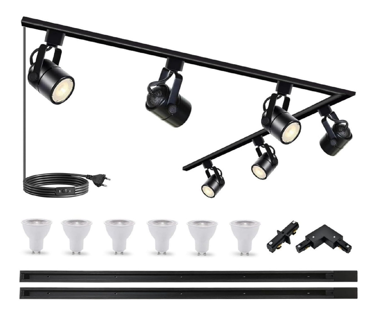Eclairage Noir et Blanc contemporain en version rail de spots 6000K GU10