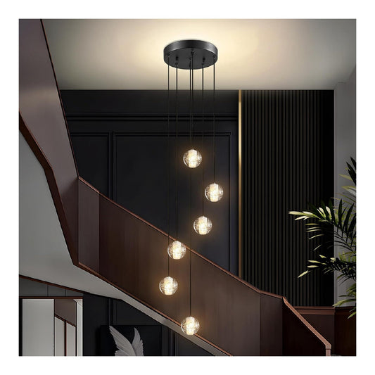 Luminaire Noir et Ambre a silhouette graphique de type suspension 2700K