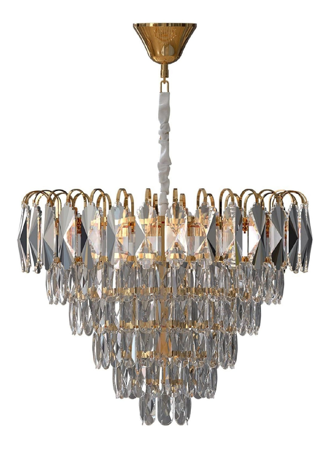 Lustre decoratif Dore et Transparent avec diffusion lumineuse harmonieuse E14