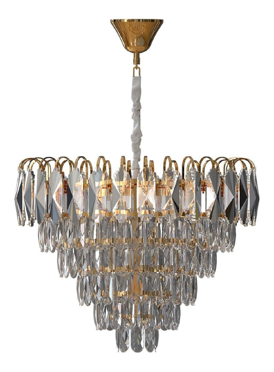 Lustre decoratif Dore et Transparent avec diffusion lumineuse harmonieuse E14
