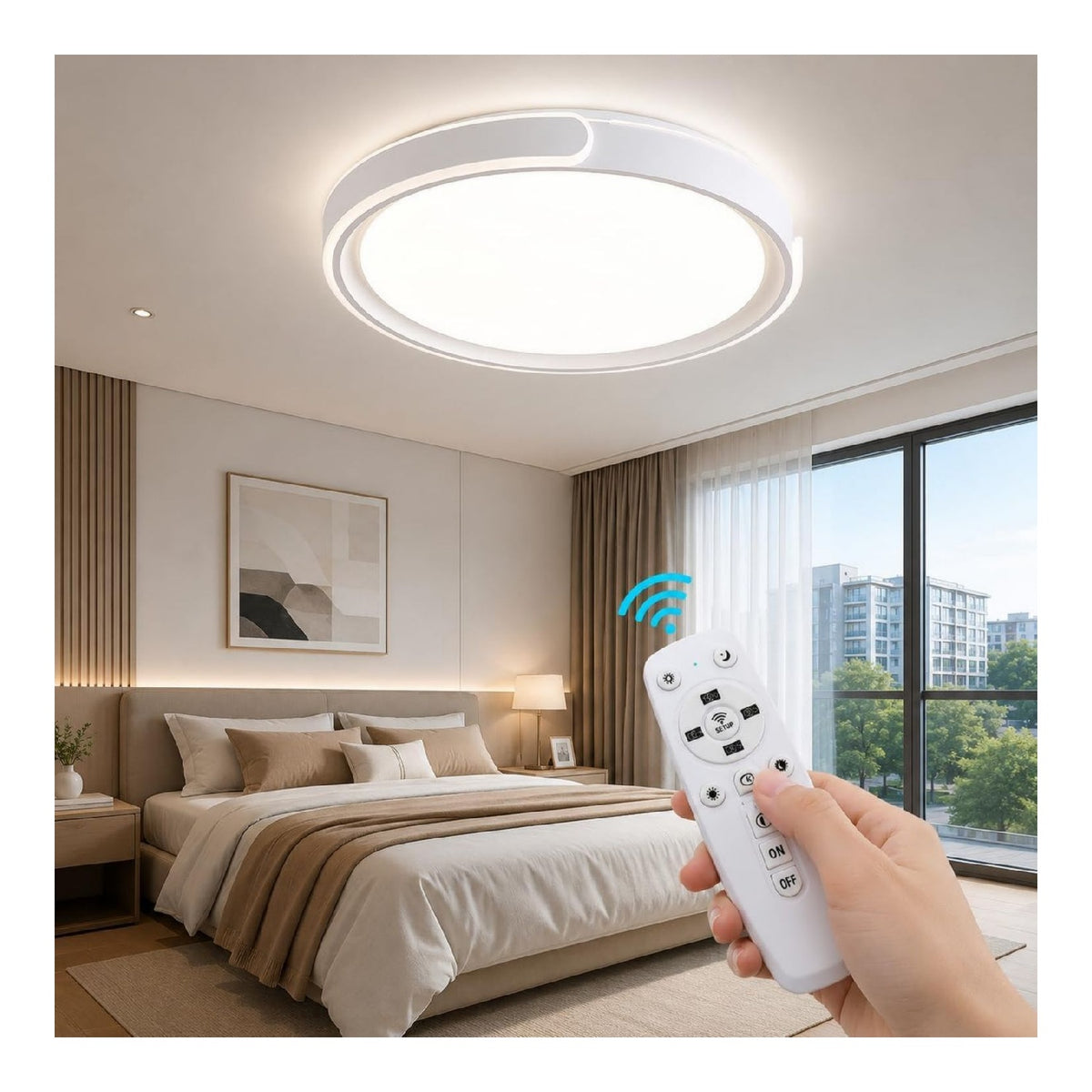 Plafonnier Blanc et Ambre a presence elegante et lumiere agreable 96W 3000K