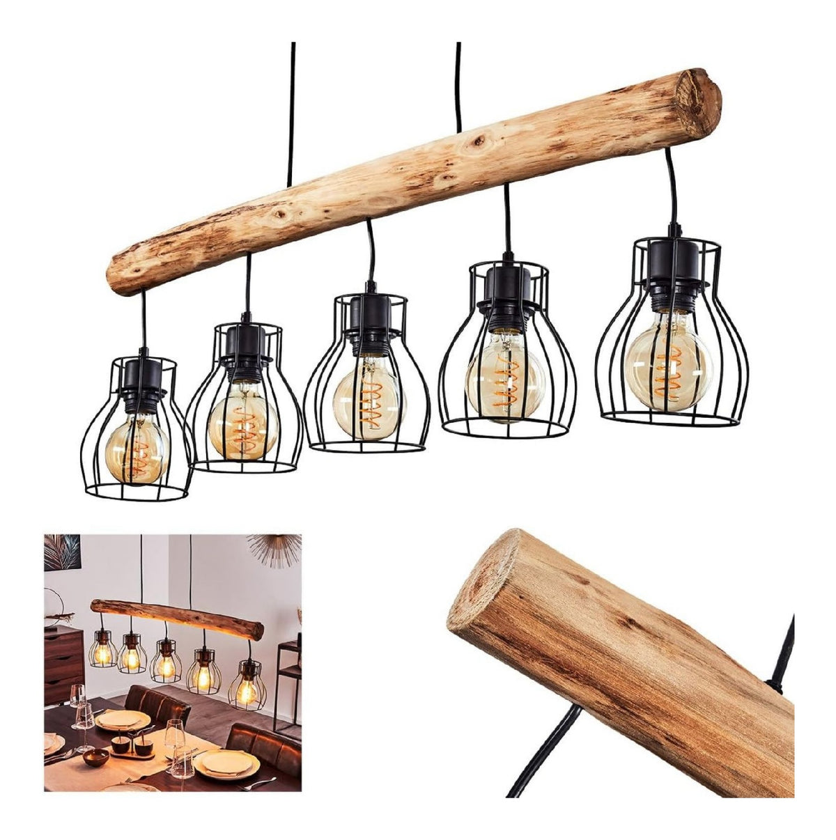 Suspension Noir et Marron aux lignes epurees avec eclairage confortable IP20 E27